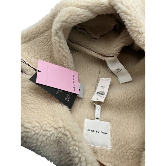 Avec Les Filles Brown Polyester Faux-Shearling Coat Size XXS - Picture 4 of 4